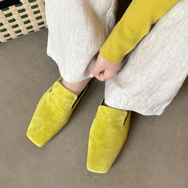 Fashion New Genuine Leather Kid Suede Flat Shoes Slippers Women Covered Toe Natural Leather Casual Slippers Female Daily Walk Slippers