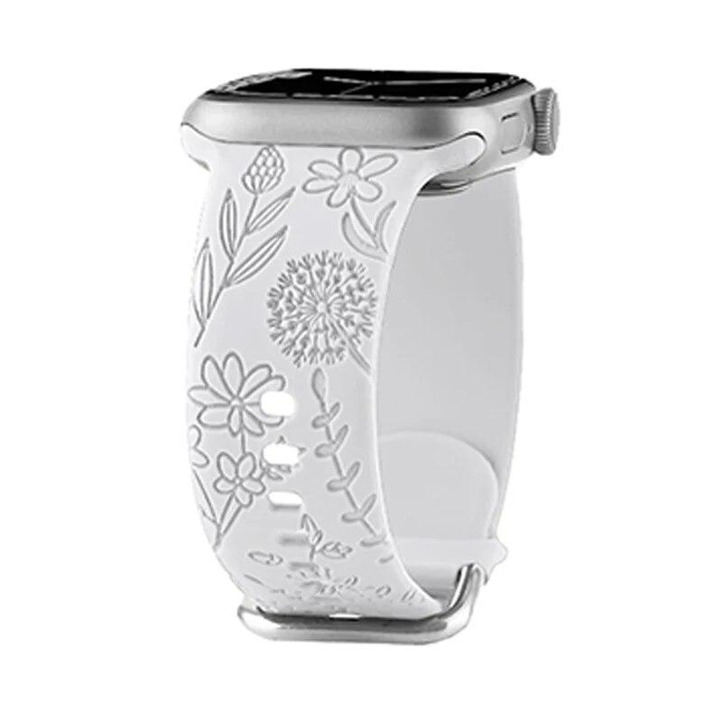 Engraved Flower Strap for Apple Watch Ultra Band 49mm 44 40mm 45mm 41mm 38 42mm Fashion Silicone Bracelet Iwatch Series 8 7 Se 6