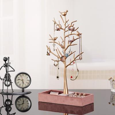 Creative Bird Tree Necklace Jewelry Frame Nordic Light Luxury Plush Ring Jewelry Frame Earring Storage Necklace Display Frame