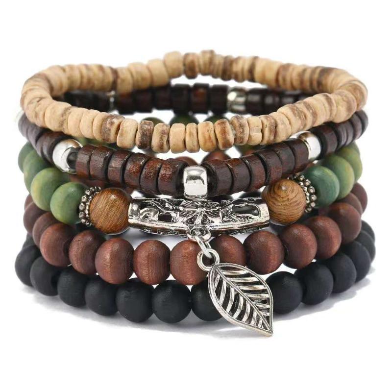 European, American Peace Tree Multi-piece Wooden Bead Beaded Bracelet Retro Simple Men's Personality Stacked Bracelet