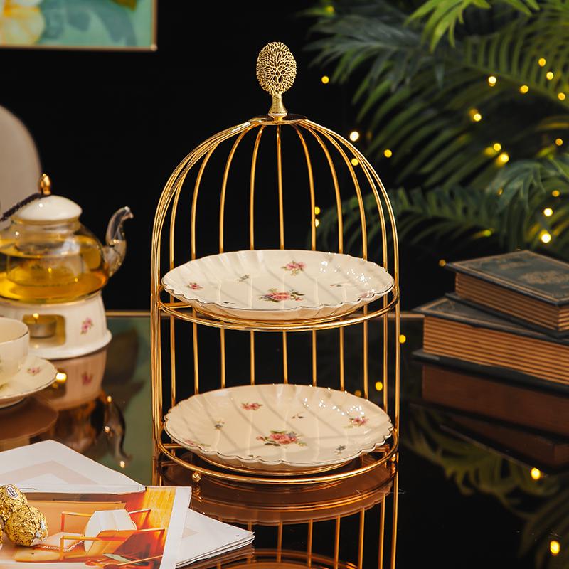 Ceramic Three-Tier Pastry Stand: English-European Style Fruit Bowl, Cake, Candy, and Snack Plate for Afternoon Tea.