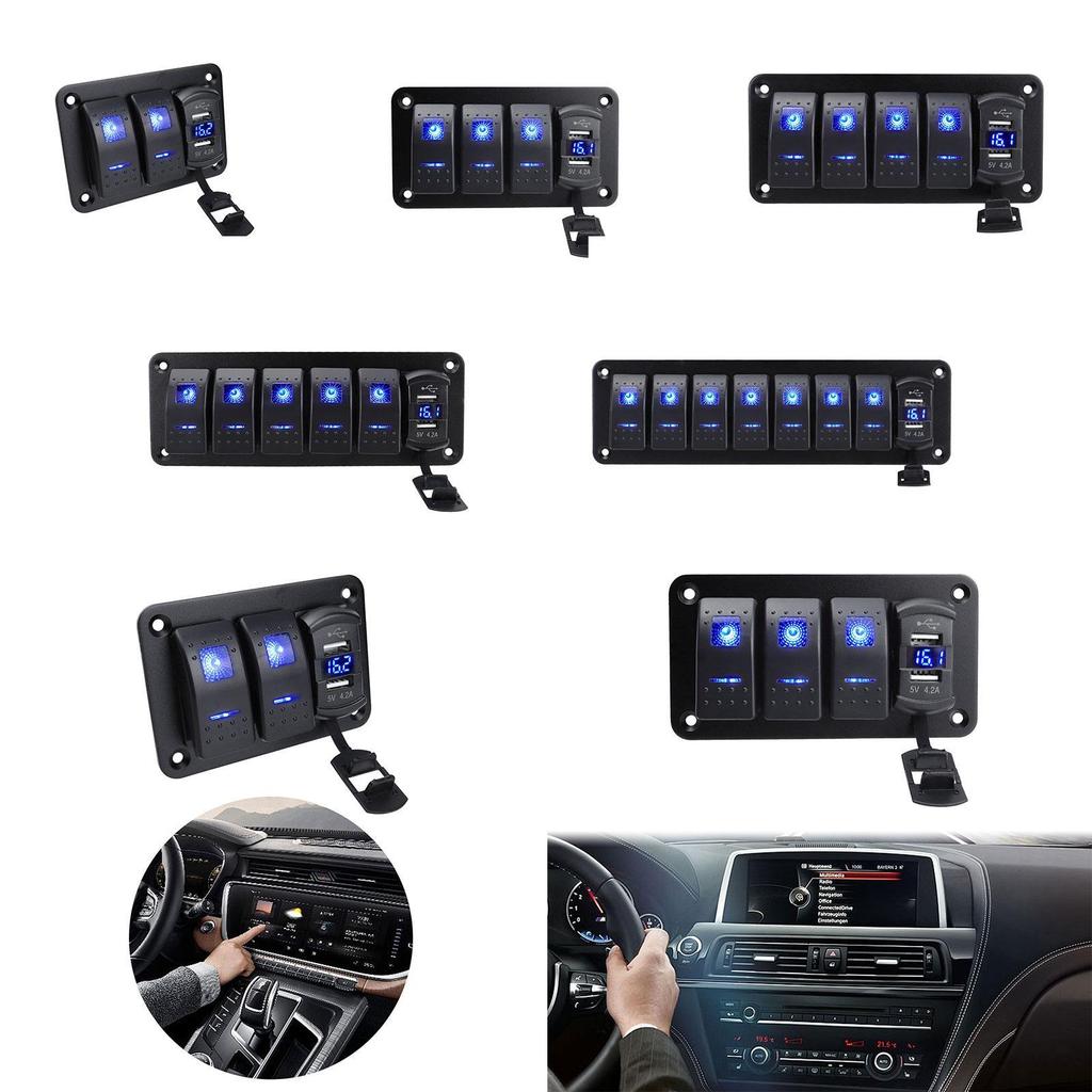 Rocker Switch Panel Blue Backlit Fast Charging for RV Marine Vehicles