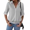 Tops Femininos Camisas Casuais Tops Manga Comprida Decote V Túnicas Camisas Largas