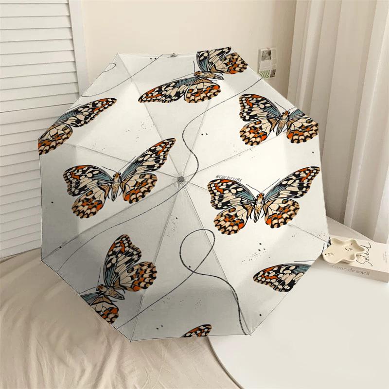

1pc Butterfly Print Automatic Open/Close Umbrella with Windproof, 8-Rib Sturdy Canopy, Durable Ribs, Fashionable Design1228A
