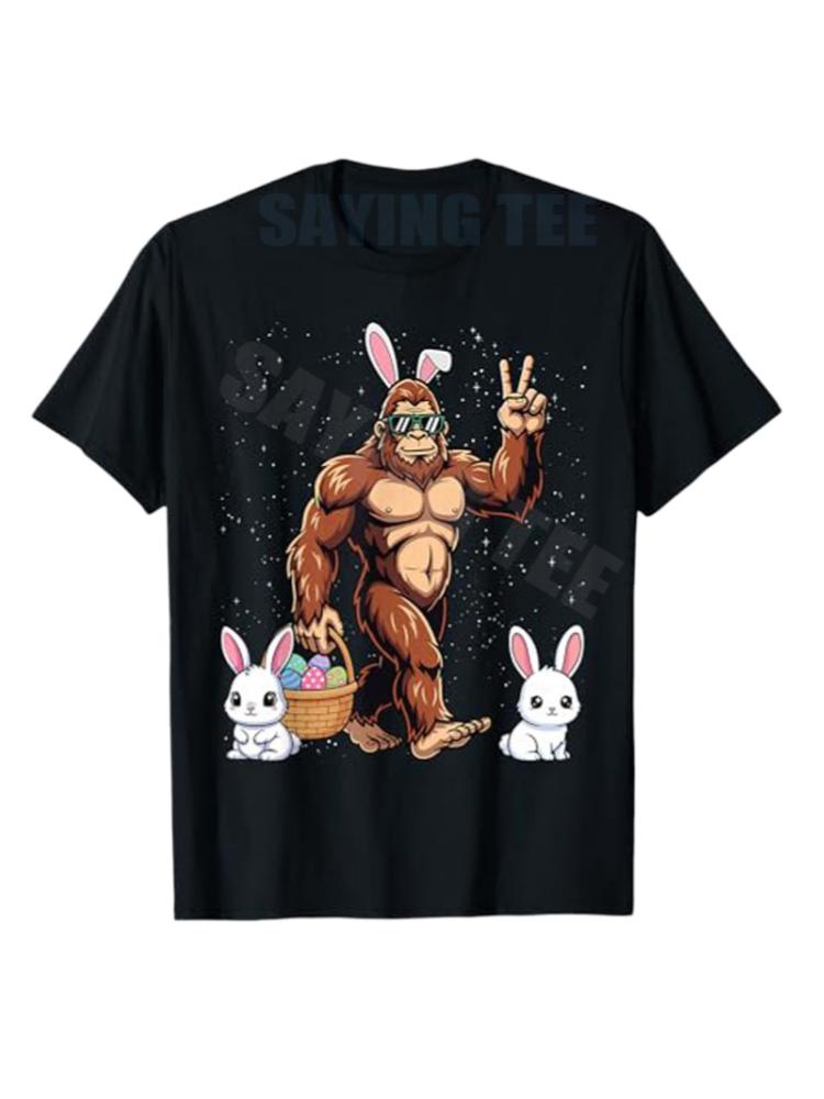 Bigfoot Easter Rabbit Funny Easter Bigfoot Monster Rabbit Egg Tshirt Y2k Rabbit Egg Hunting Novelty Gift Cotton Tshirt XL