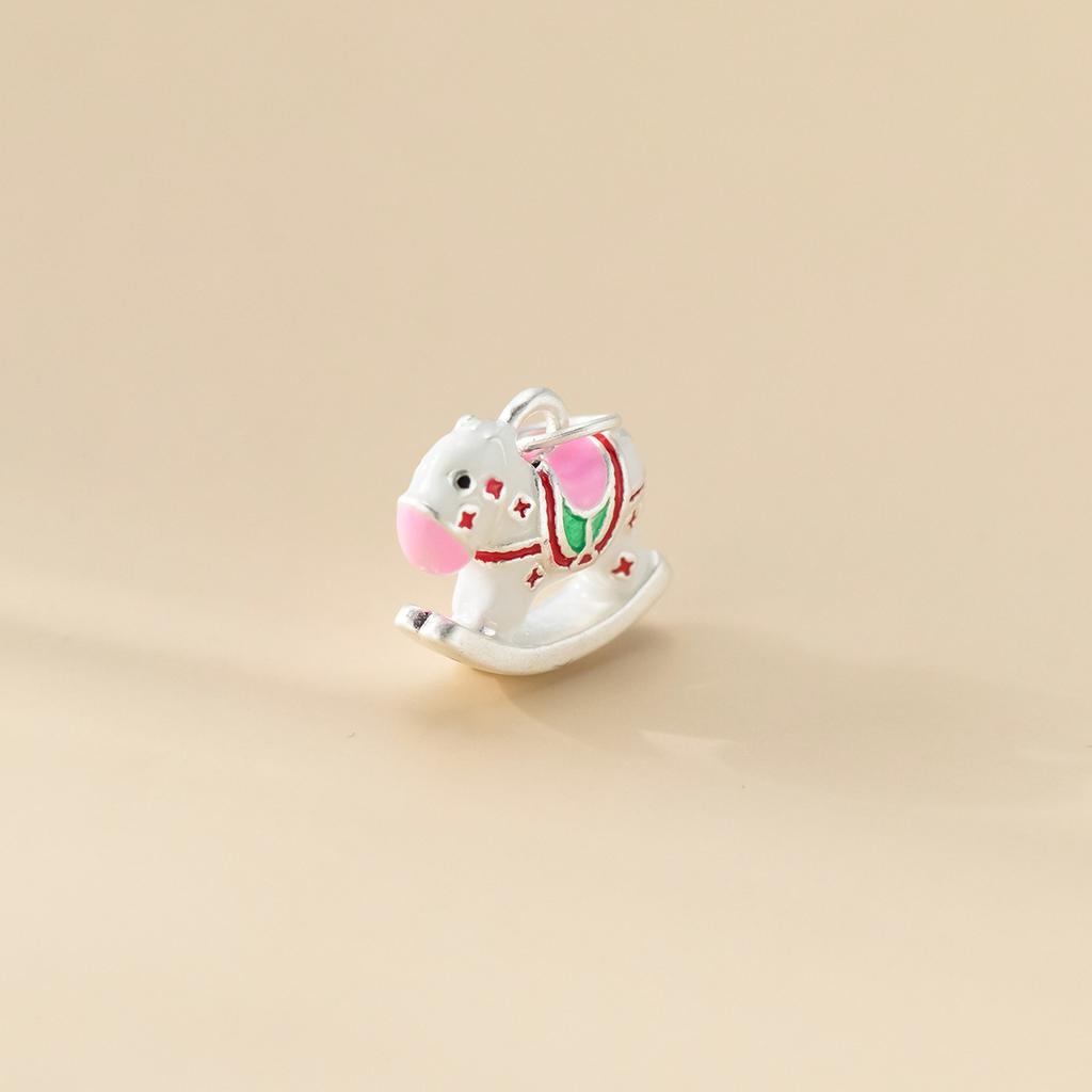 S999 Pure Silver Epoxy Resin Zodiac Horse Rocking Horse Pendant DIY Handmade BraidedRrope Material Accessories