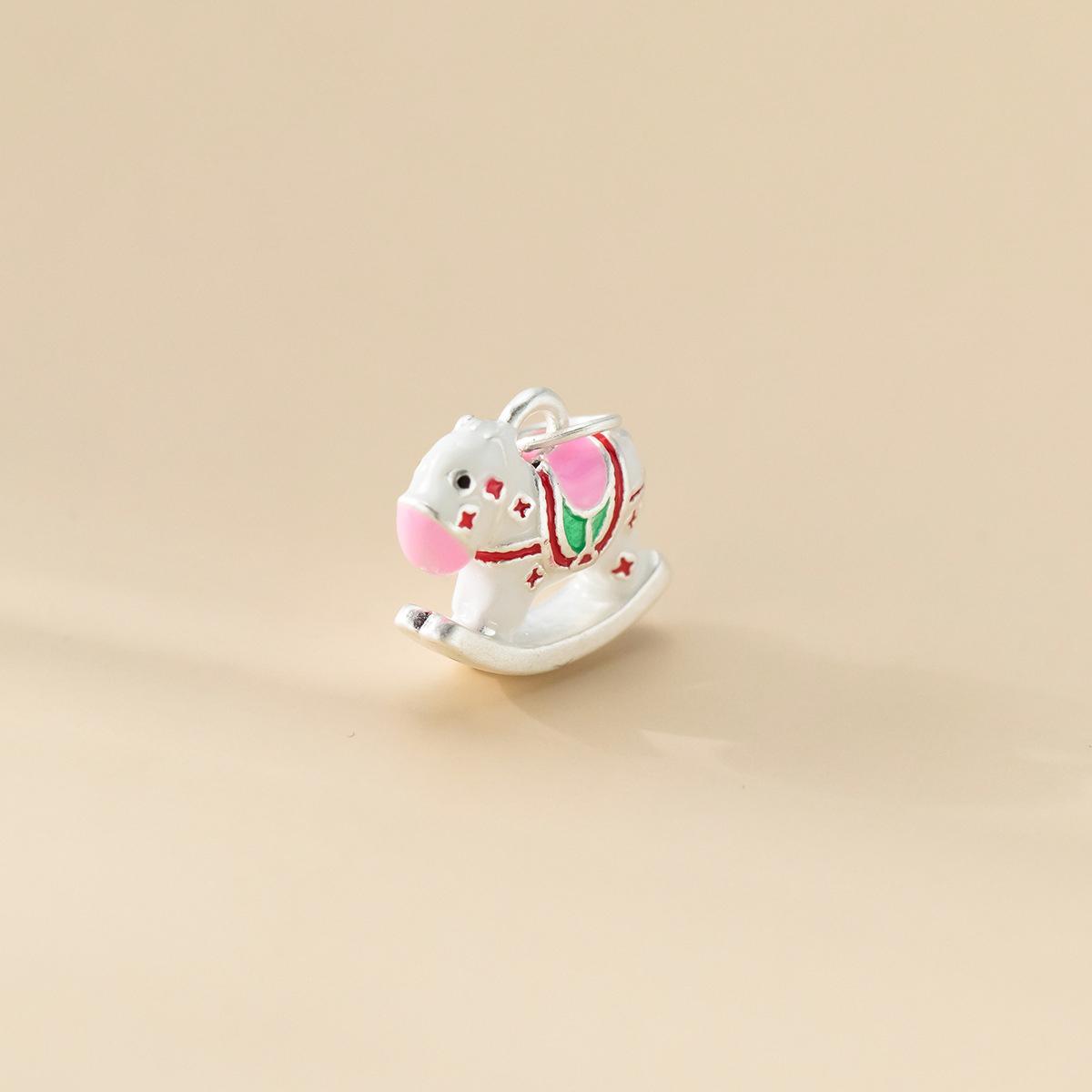 S999 Pure Silver Epoxy Resin Zodiac Horse Rocking Horse Pendant DIY Handmade BraidedRrope Material Accessories 13.3*12.3*4.6mm
