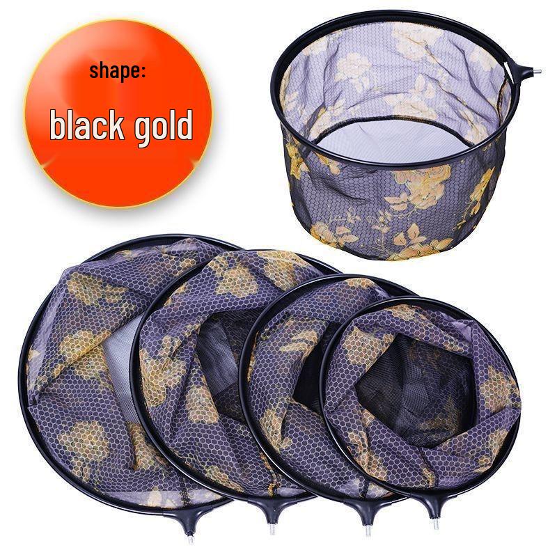 Black Aluminum Alloy Mesh Detachable Round Landing Net - Anti-Snag & High Imitation Carbon Fiber for Competition and Wild Fishing.