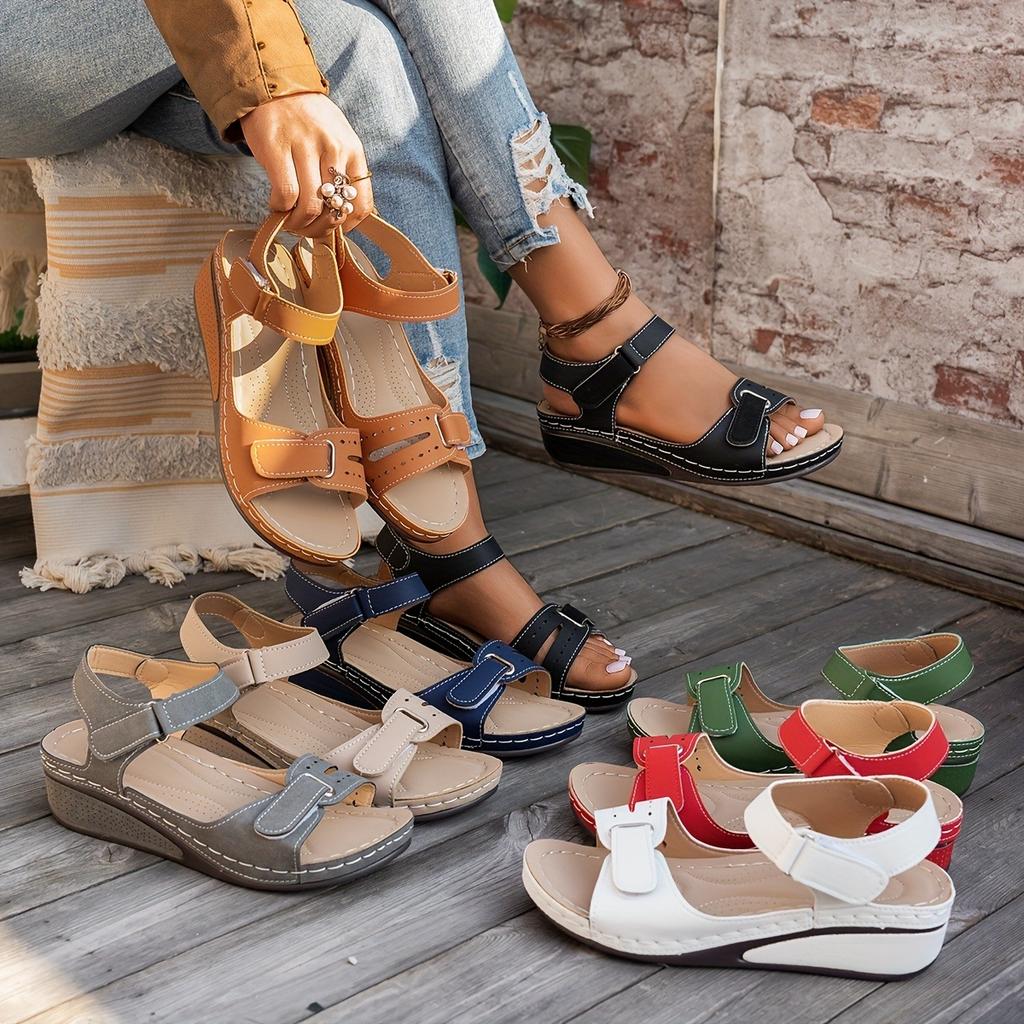 Women's Casual Sandals, Solid Color, Open Toe, Low Heel, Quick Release Buckle Closure, All Season, Man-made Material, PU Sole - Fashion Shoes