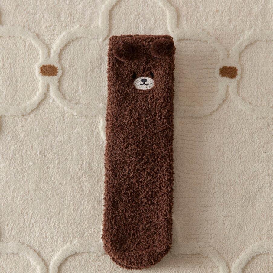 

Японские носки до середины икры из кораллового флиса с мультяшным медведем - Осень/Зима, Не линяющие носки для сна One Size