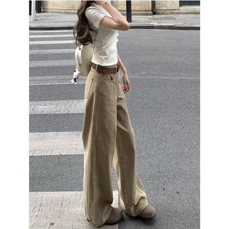 Wide Leg Denim Women's Small Summer K-style Ins High Waist Slim Looking Loose Khaki Casual Straight Trousers