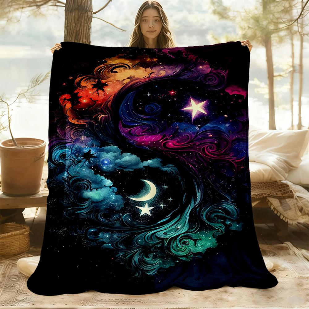 1pc Cosmic Yin-Yang Flannel Blanket, Comfortable and Warm Blanket, for Camping Sofa Bed and Couch Office015