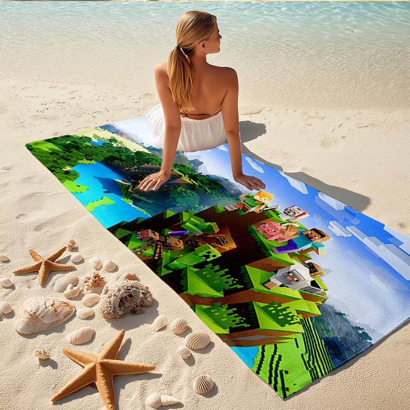 1Pc Minecraft Blocky Adventure World Beach Towel, Quick Dry, Multi-Use for Beach Pool Gym Yoga Home Travel, Christmas, Halloween, Xmas Gift M928774