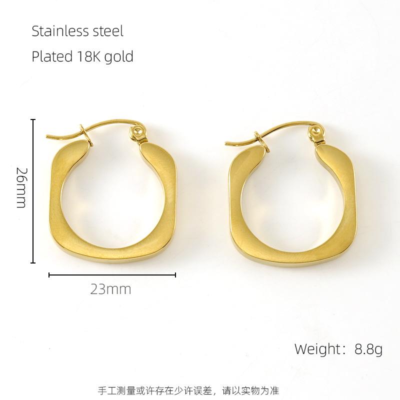 

Новые серьги из 18-каратного золота из нержавеющей стали, квадратные, гладкие, круглые серьги с пряжкой 18K золотой