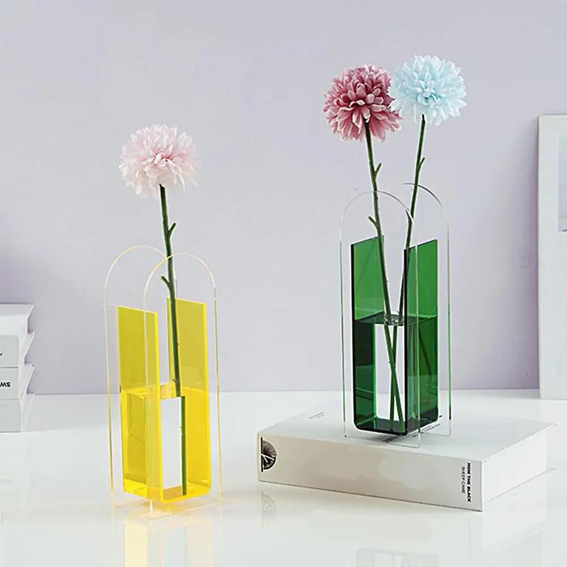 1pc Hydroponic Exquisite Flower Vase Geometric Shape Acrylic Vases Flower Container Transparent