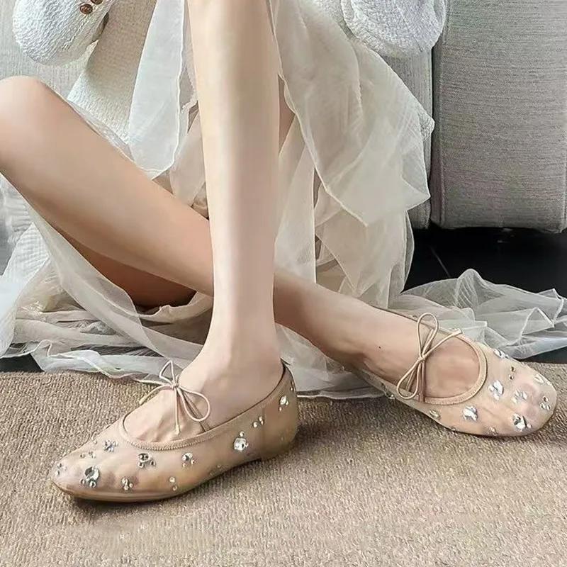 Mode Komfort Atmungsaktives Mesh Ballerinas Damen Luxus Kristalle Dekoration Mary Jane Schuhe Elegant Leichtgewichtige Weiche Sohle Freizeitschuhe