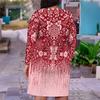Women Plus Size V Neck Long Sleeve Floral Printed Red Pink Fitted Dress