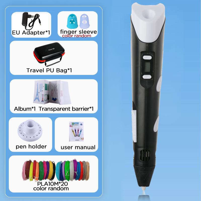 Kinder 3D-Stift 3D-Zeichen Druckstift LCD-Bildschirm Netzteil 40 Farben 200M PLA-Filament Kinder Jungen Mädchen Geburtstag DIY-Geschenk