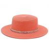 Spring and summer women's travel sunscreen straw hat fashion chain solid color beach British style jazz hat Hats