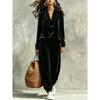 Fashionable Women's Casual Hanging Collar Long Sleeved Top and Ankle Pants Set