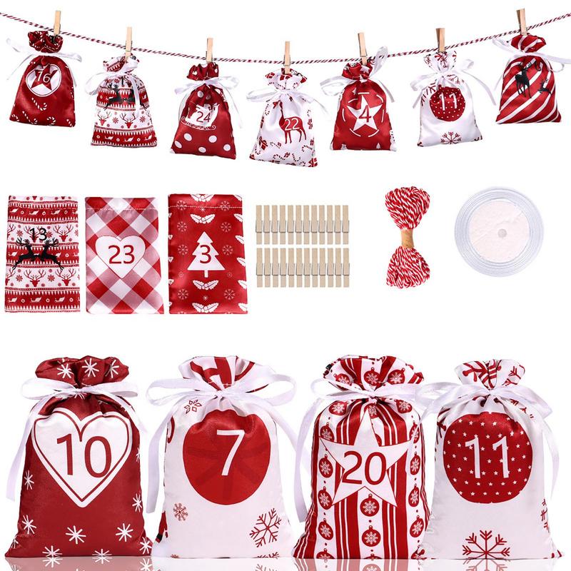 Empty Advent Calendar 24 Days Christmas Countdown Calendar Gift Drawstring Bag Christmas Pattern Design And Drawstring Design