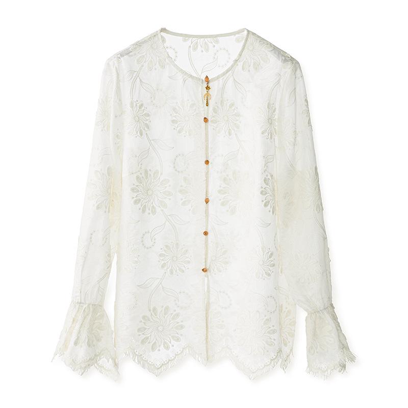 Spring Embroidery Jacquard Trumpet Sleeve Dress - New Chinese Style