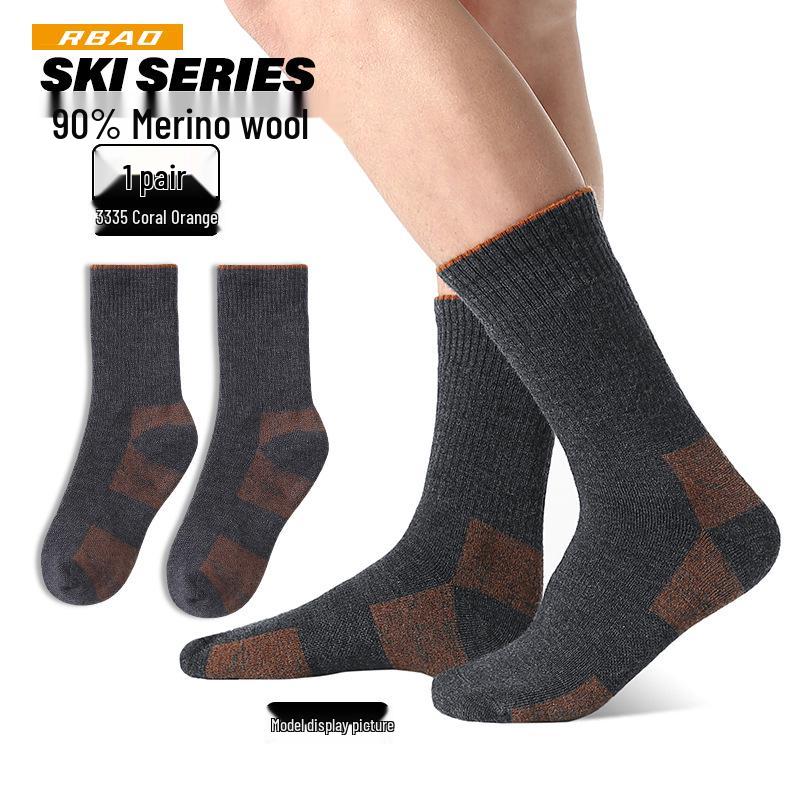 Mid-Calf Snow Mountain Thick Merino Wool Ski Socks - 90% Wool for Outdoor Sports
