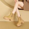 Autumn and Winter Velvet Leather Martin Boots for Women, Korean Version of Thick-soled One-pedal Cigarette Boots for Women