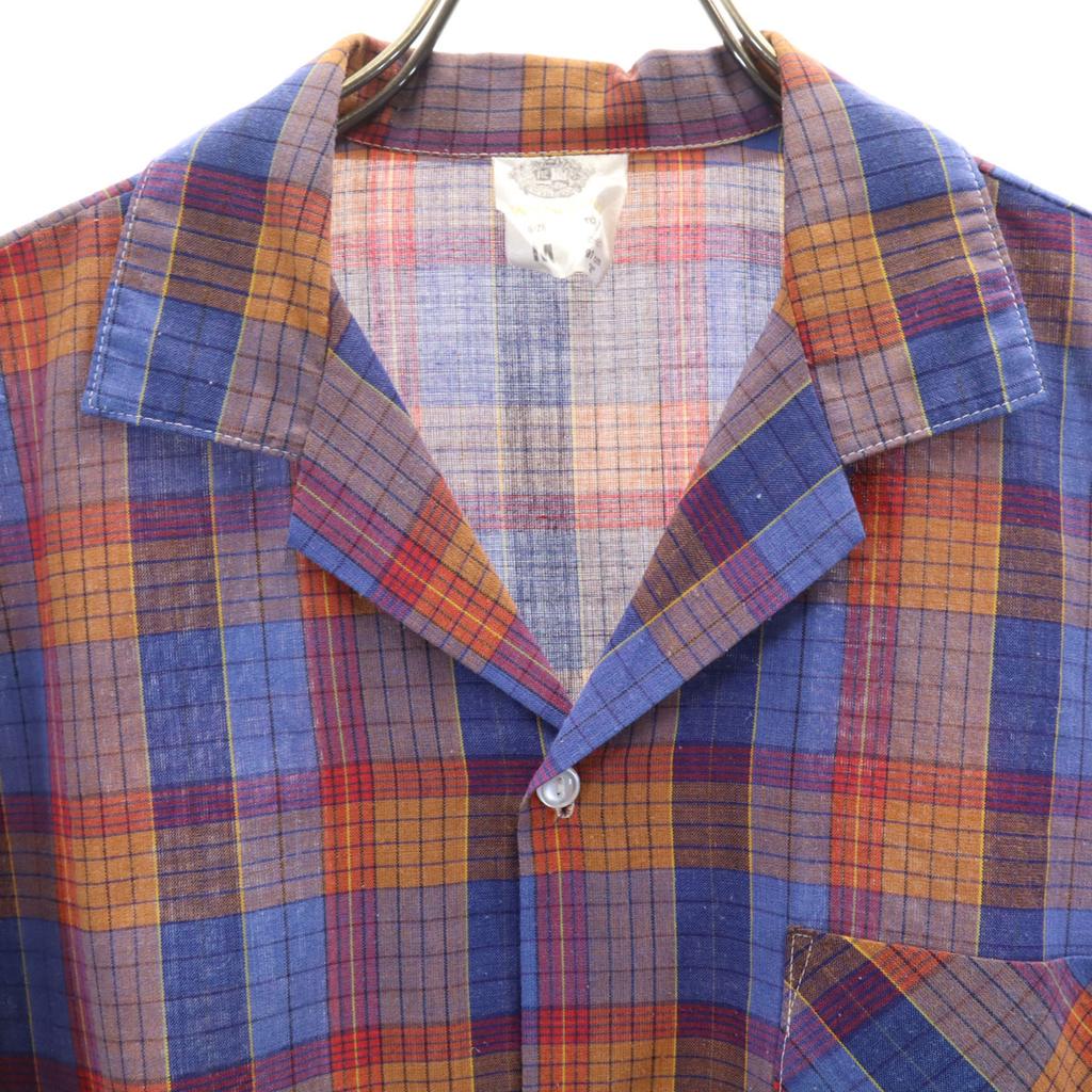 WYNDHAM 80s Vintage New Zealand Check Pattern Short Sleeve Open Collar Shirt Men's Used