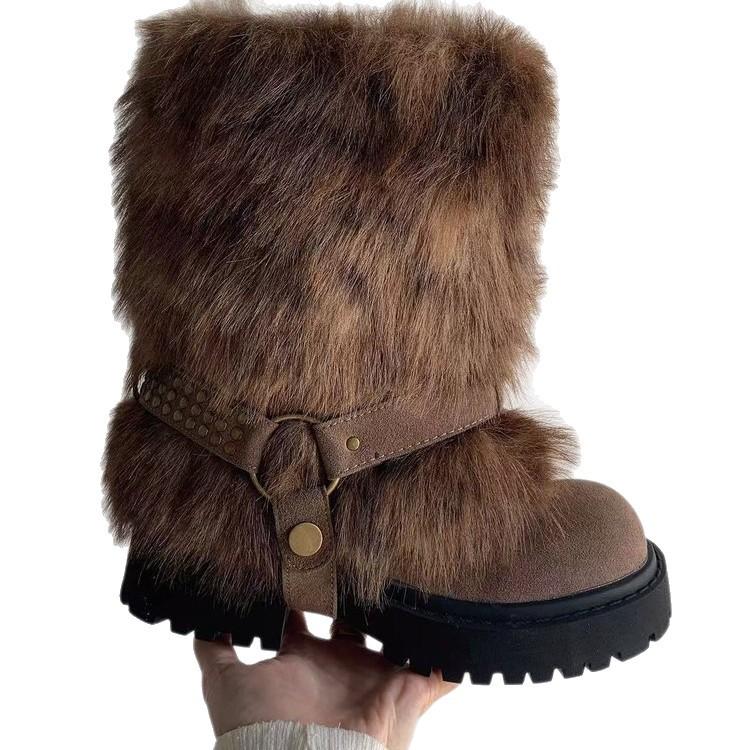 Retro thick-soled velvet warm leopard print snow boots women's 2025 new autumn and winter thickened non-slip and heightened big-headed cotton boots