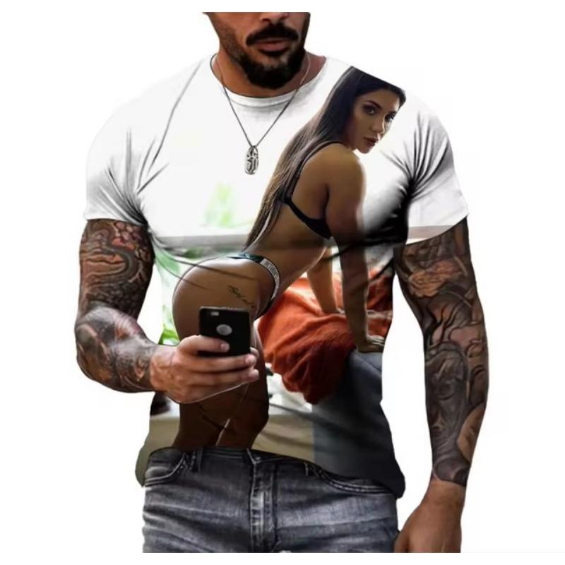 Sommer Kreative Sexy Schönheit 3D Bedrucktes T-Shirt Mode Übergroßes Rundhals-Lässiges Kurzarmhemd Für Herren