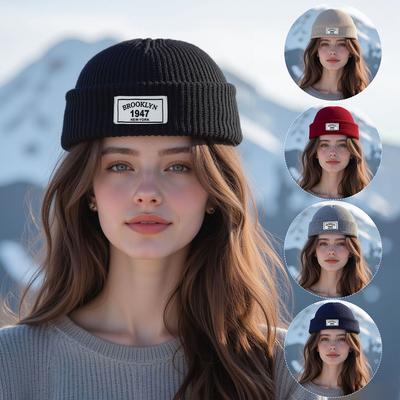 Autumn Winter Knitted Brimless Hat For Women Men Letter Label Hip Hop Docker Cap Street Fashion Beanie Unisex Dome Melon Caps