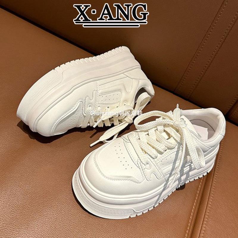 Cowhide Version Muffin Thick Sole Heightening Little White Shoes Children Spring and Summer New Women's Board Shoes Casual Sports Shoes