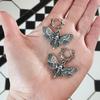 Dark Academia Spiked Hoops: Moth & Fairy Angel Gothic Earrings, Y2K Aesthetic Jewelry