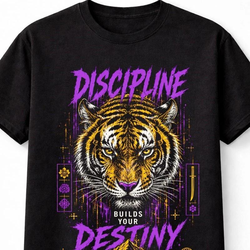 Discipline Builds Your Destiny Tiger Motivational Graphic Unisex TShirt S