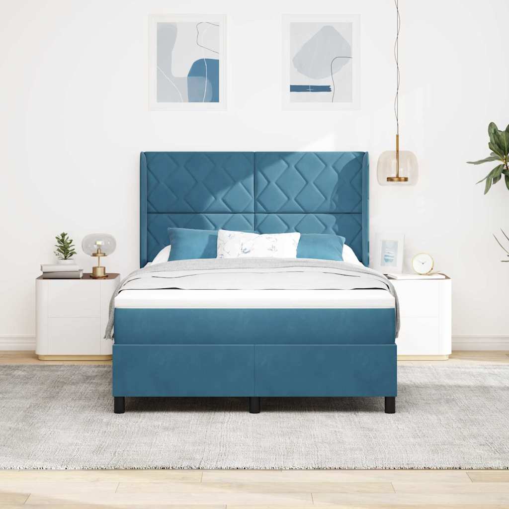 Boxspring Bed with Headboard Blue 140 X 200 Cm Velvet