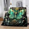 1pc Green Butterfly Printing Lightweight Flannel Blanket, Comfortable and Warm Blanket, for Camping Sofa Bed and Couch Office, Gift