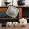 Portable Ceramic Kung Fu Tea Set - Floral Crane Design