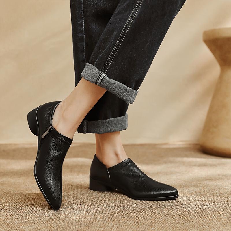 Fashion 2025 Spring New Women Pumps Retro Women Shoes Genuine Leather Slip-on Ladies Shoes Thick Heels Round Toe Causal Dress Shoes