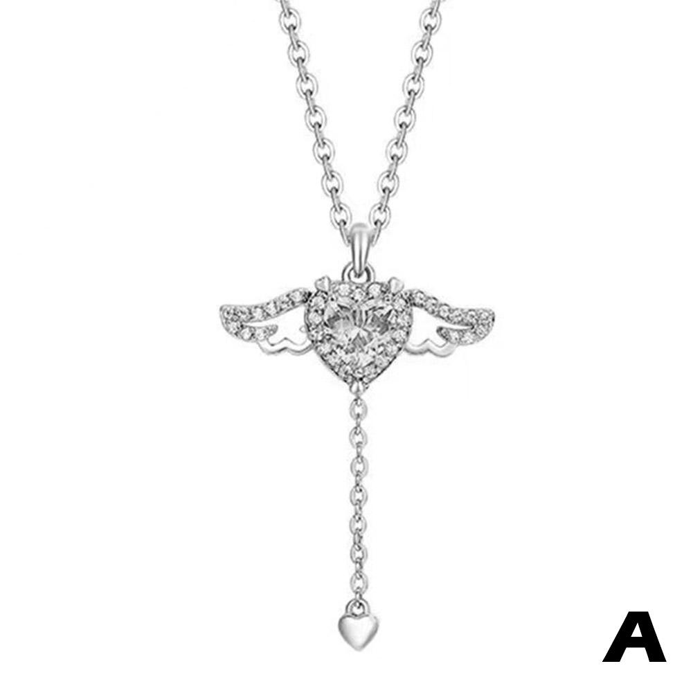 1pcs Heart Angel Wings Silver Color Necklaces For Women Girl Pendant Choker Necklaces Women Aesthetic Fashion Neck Jewelry Gifts