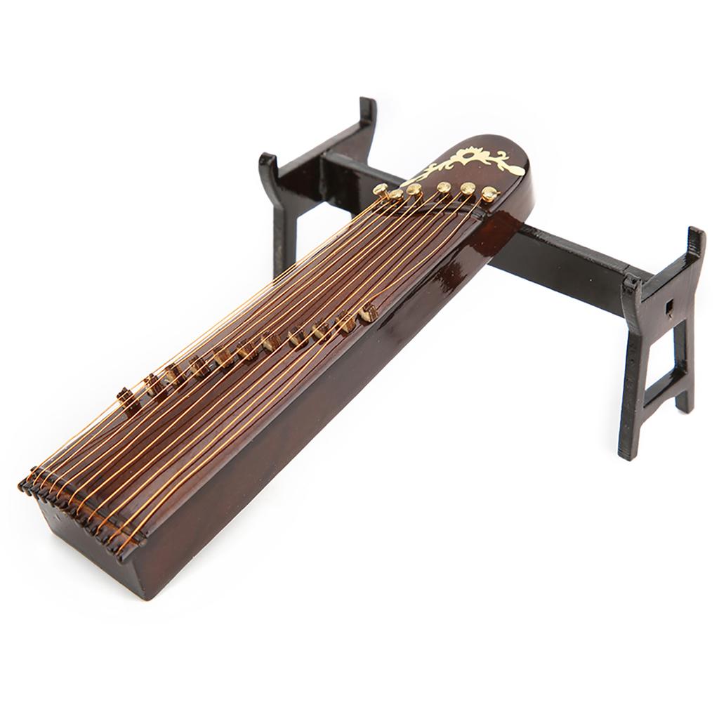 Miniatyr Kinesisk Sitermodell Tre Musikkinstrumentmodell Skrivebordsdekorasjon Gaver 10cm