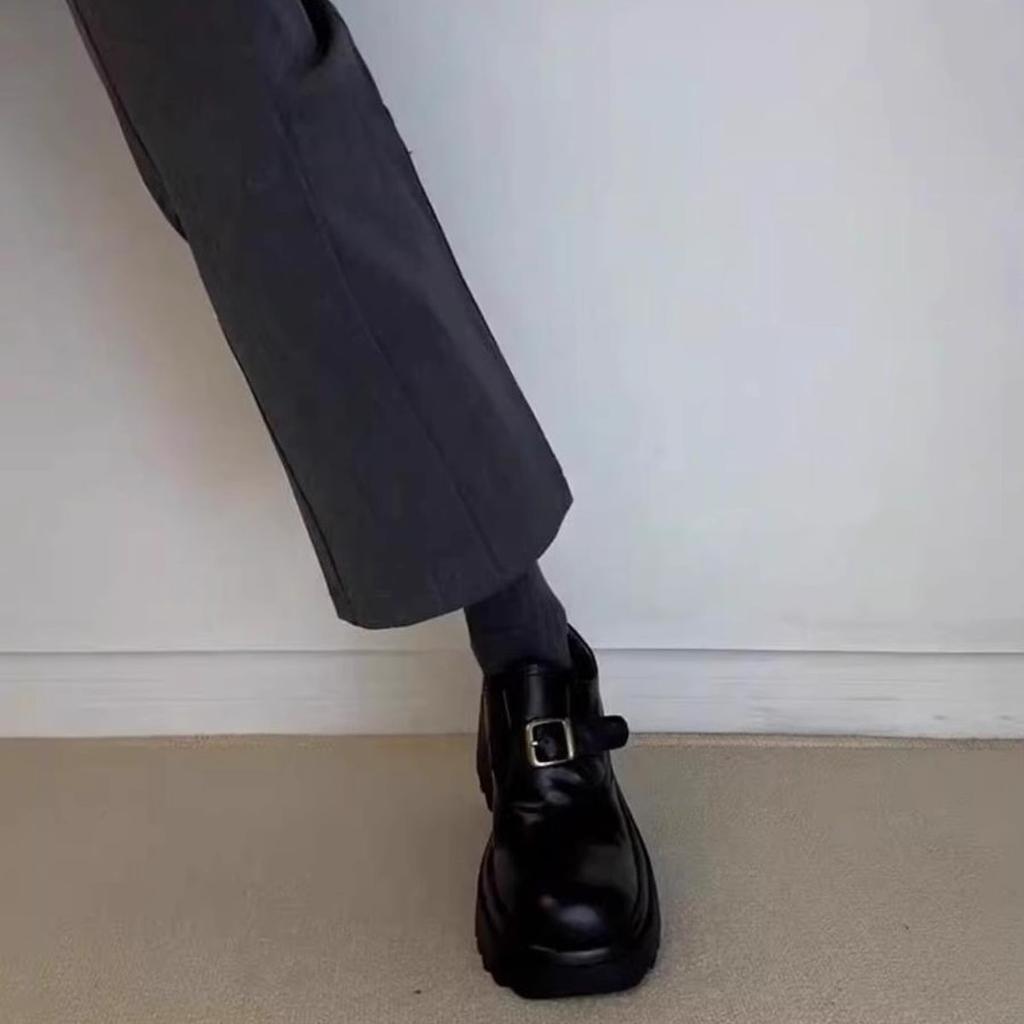 Rindslederversion~ Retro runde Spitze dicke Sohle erhöhend vielseitig kleine Lederschuhe für Damen Britisch leichte Öffnung dicker Absatz hoher Absatz Mary