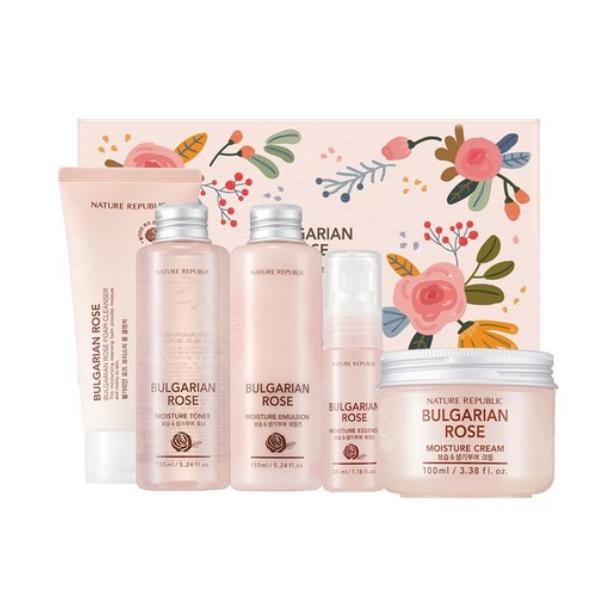 

Nature Republic Набор для ухода за кожей с болгарской розой – Увлажняющий тонер, эмульсия, эссенция, крем и пенка для умывания, корейский