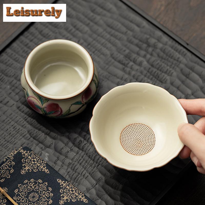 Filtre à thé antique Ru Kiln, support d'infuseur, passoire à thé vintage à neuf pêches, filtre à thé pour accessoires de thé