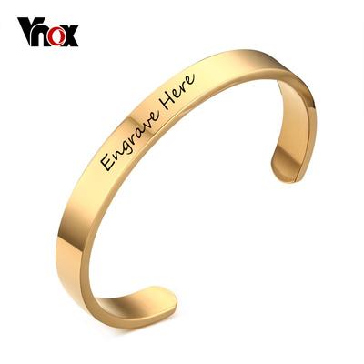 Vnox Armband Personalisierter Schmuck Kostenlose Gravur Edelstahl 6mm 8mm Herrenschmuck Manschette Goldfarbe Personalisierbares Offenes Armband