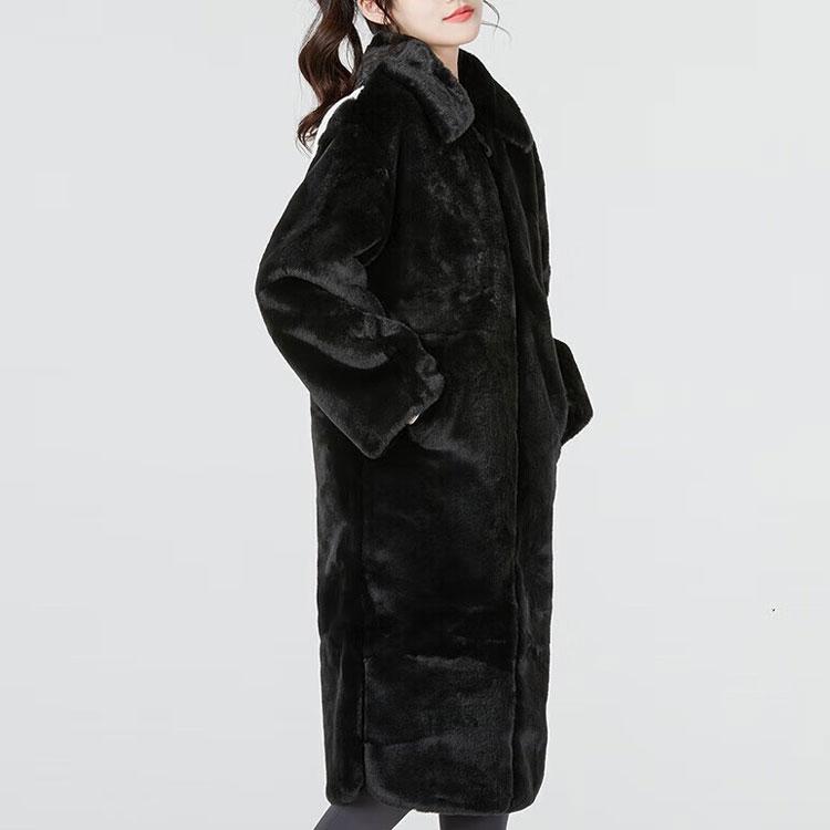 New Nike Women's Faux Fur Long Jacket Asia Sizing Black DQ6839-010