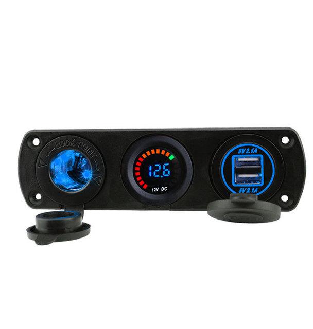 

Водонепроницаемая панель 12 В с 3 отверстиями, двойной USB автомобильное зарядное устройство, розетка, цветной экран, вольтметр, комбинированные аксессуары синий