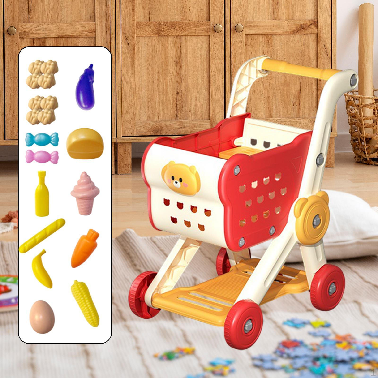 

Children s Shopping Cart with 15 Pieces of Play Food for Learning Skills