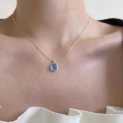 PANJBJ 925 Sterling Silber Mondstein Halskette für Damen Mädchen Individualität Geometrisch Einfacher Schmuck Geburtstagsgeschenk Dropshipping
