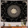 ARTCREATOR Sun and Moon Tapestry, Black Golden Mandala Tapestries Astrology Space Wall Hanging Boho Hippie Decor for Bedroom, Living Room, Ceiling